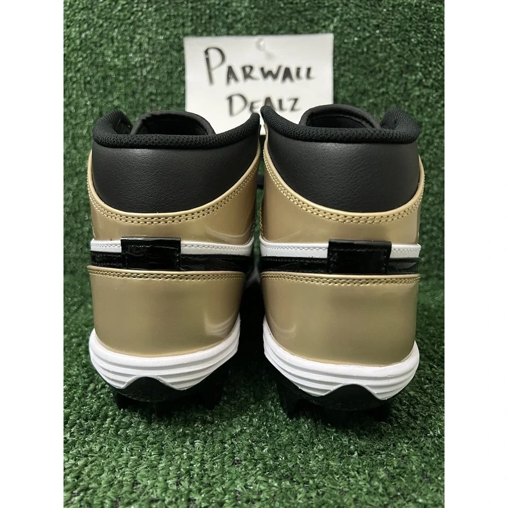 Nike Air Jordan 1 Mid TD Football Cleats White 'Gold Toe' Men's 9 FJ6805-701